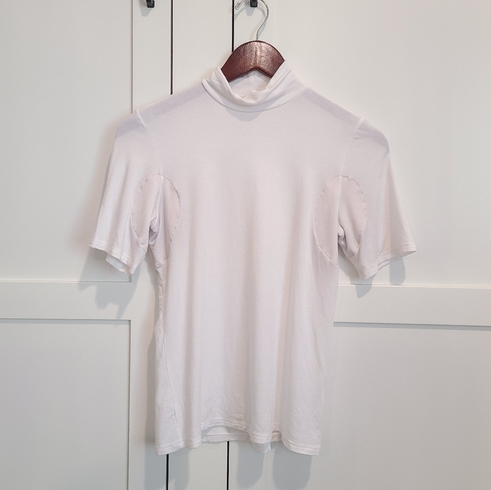 Numi sweat proof undershirt, mock neck elbow sleeve, white, large